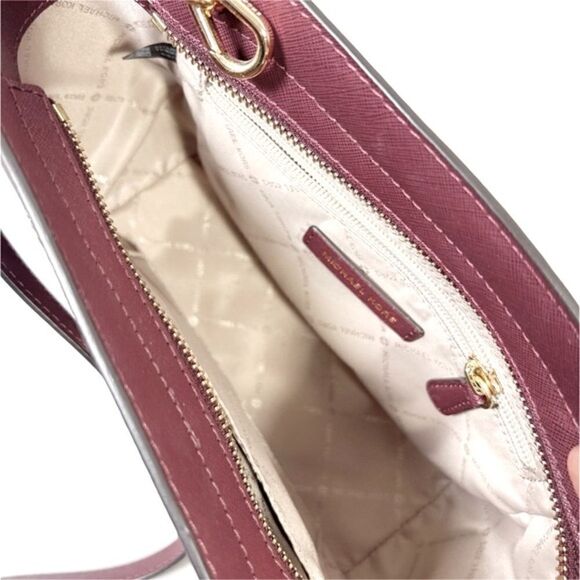 Michael Kors Selma Medium Saffiano Leather Satchel Studded/Love in Merlot - Picture 5 of 7